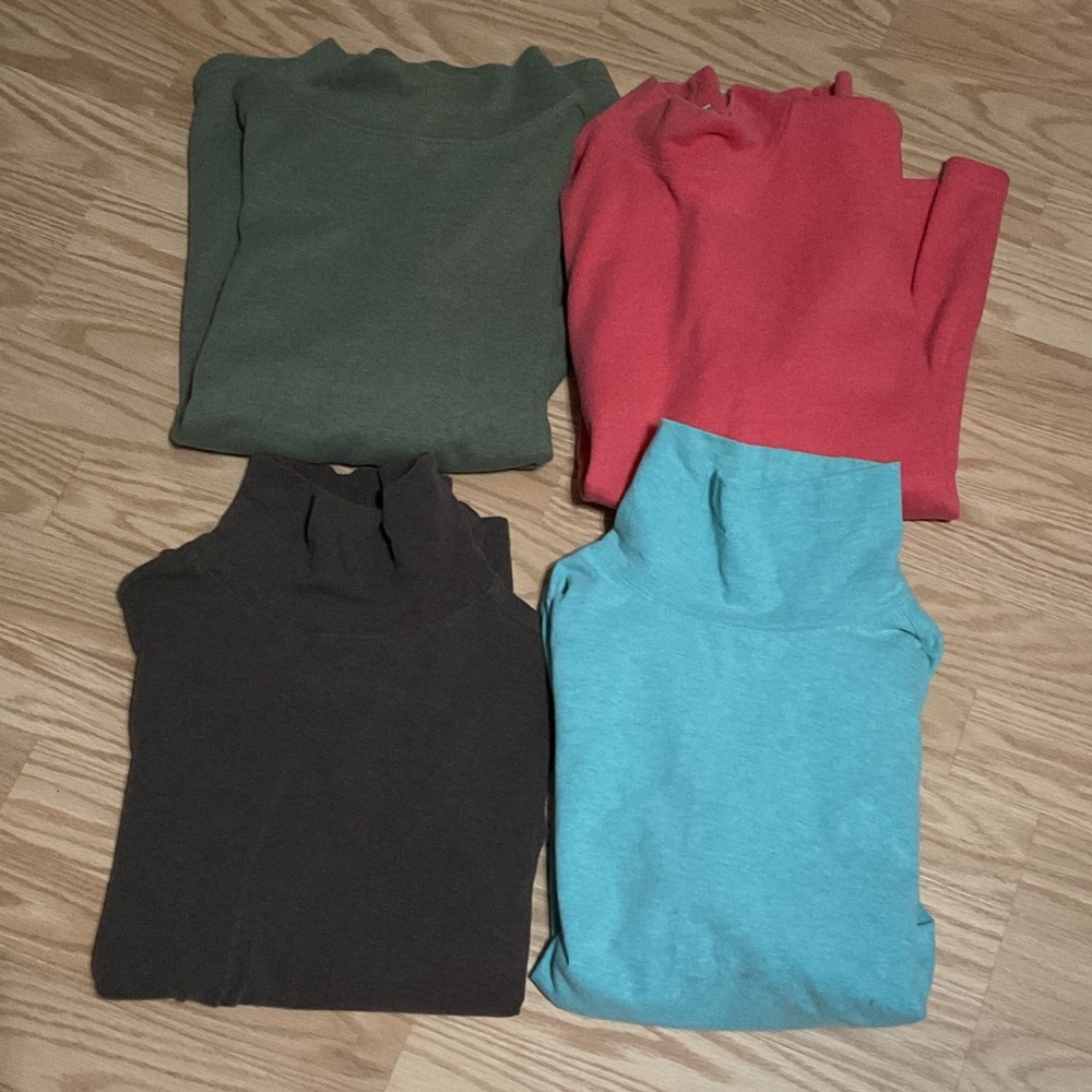 L.L. Bean Women's Classic Cotton Blend Mockneck long sleeve Tops bundle of 4